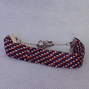 Red White Blue Diagonal Loom Beaded Bracelet