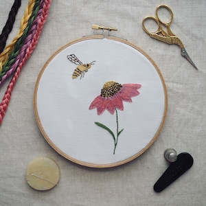 Coneflower and Bee Complete Embroidery Kit