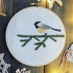 Chickadee and Pine Complete Embroidery Kit