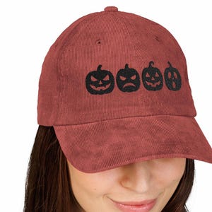 Dad Hat Whimsigoth Corduroy Halloween Hat Embroidered Pumpkin Cap Jack o Lantern Autumn Hat Spooky Gothic Embroidery Hat Fall Baseball Cap