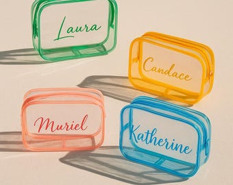 Personalisierte Make Up Tasche Benutzerdefinierte Name Federmäppchen Klar Reise Kosmetiktasche Brautjungfer Geschenk Kulturbeutel Organisator Lehrer Geschenk Reißverschluss Beutel
