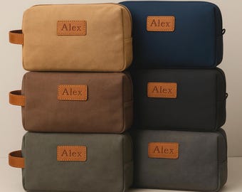 Personalized Canvas Toiletry Bag for Men Travel Shaving Kit Custom Name Grooming Bag Groomsmen Gift Monogrammed Dopp Kit Men’s Accessories