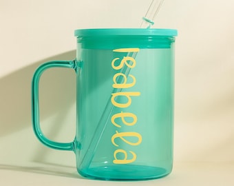 Taza infantil personalizada con pajita, vaso de cristal con nombre personalizado, vaso para bebidas para niños pequeños, bonita taza reutilizable, regalo para niños, vaso de cristal personalizado, Acción de Gracias