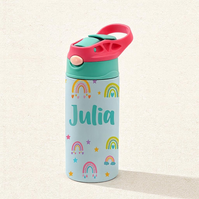 Water Bottle Kids Rainbow Custom Name Water Bottle for Back to School ...