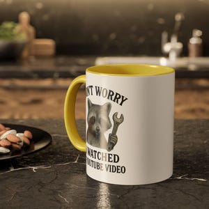 Mug raton laveur amusant, ne vous inquiétez pas, j'ai regardé une vidéo YouTube, cadeau idéal pour les amateurs de YouTube, tasse à café pour les étudiants et les fans, animal mignon image 4