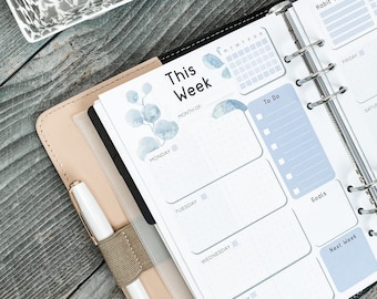 Half formaat afgedrukte wekelijkse planner inserts, ongedateerde wekelijkse agenda navulling, Wo2P, Happy Planner Insert, halve letter