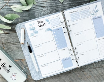 Half grootte gedrukte wekelijkse planner inserts, ongedateerde wekelijkse agenda vulling, Wo2P, Happy Planner Insert, Half Letter