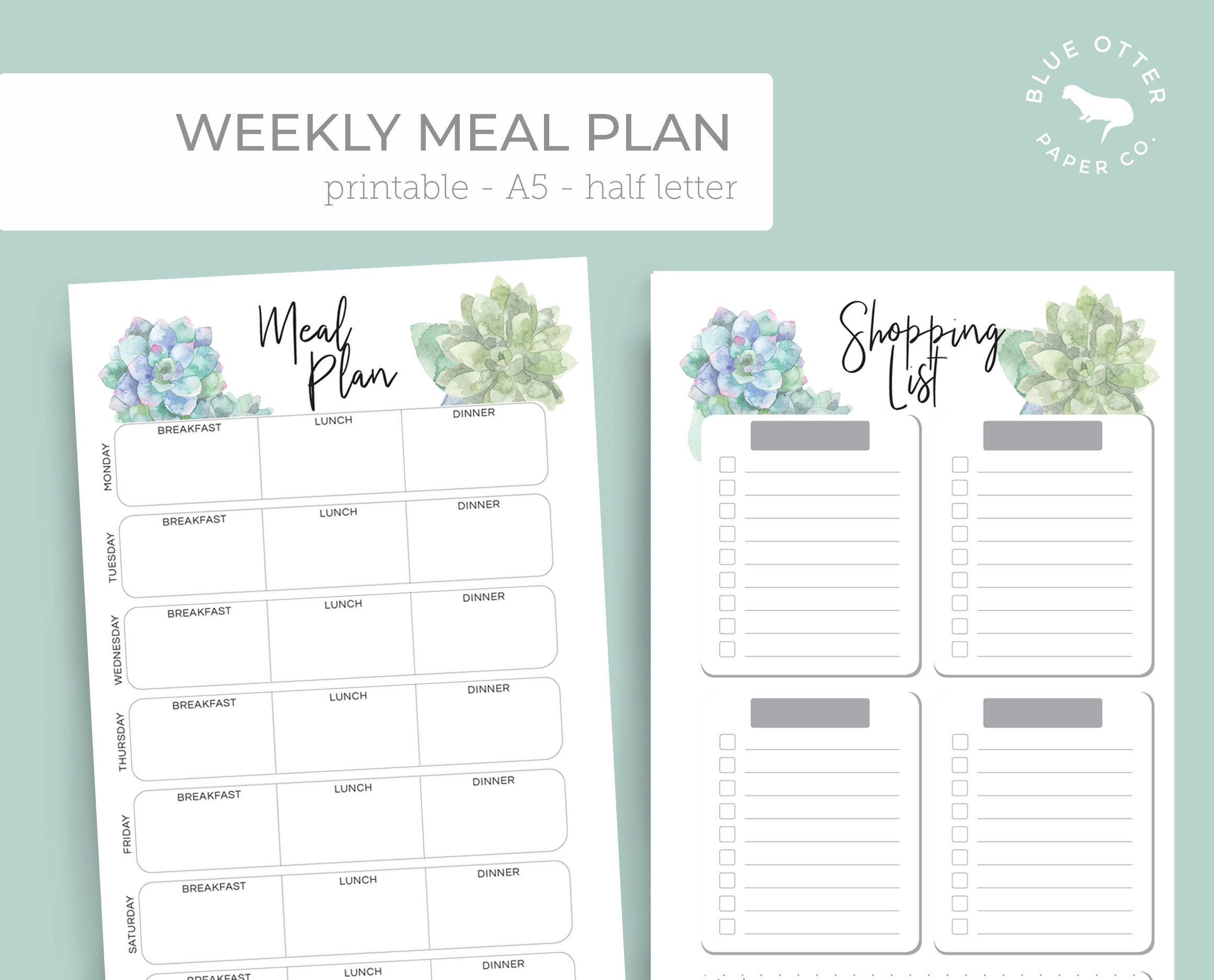 Half Letter Printable A5 Meal Plan Shopping List Agenda Insert Refill ...