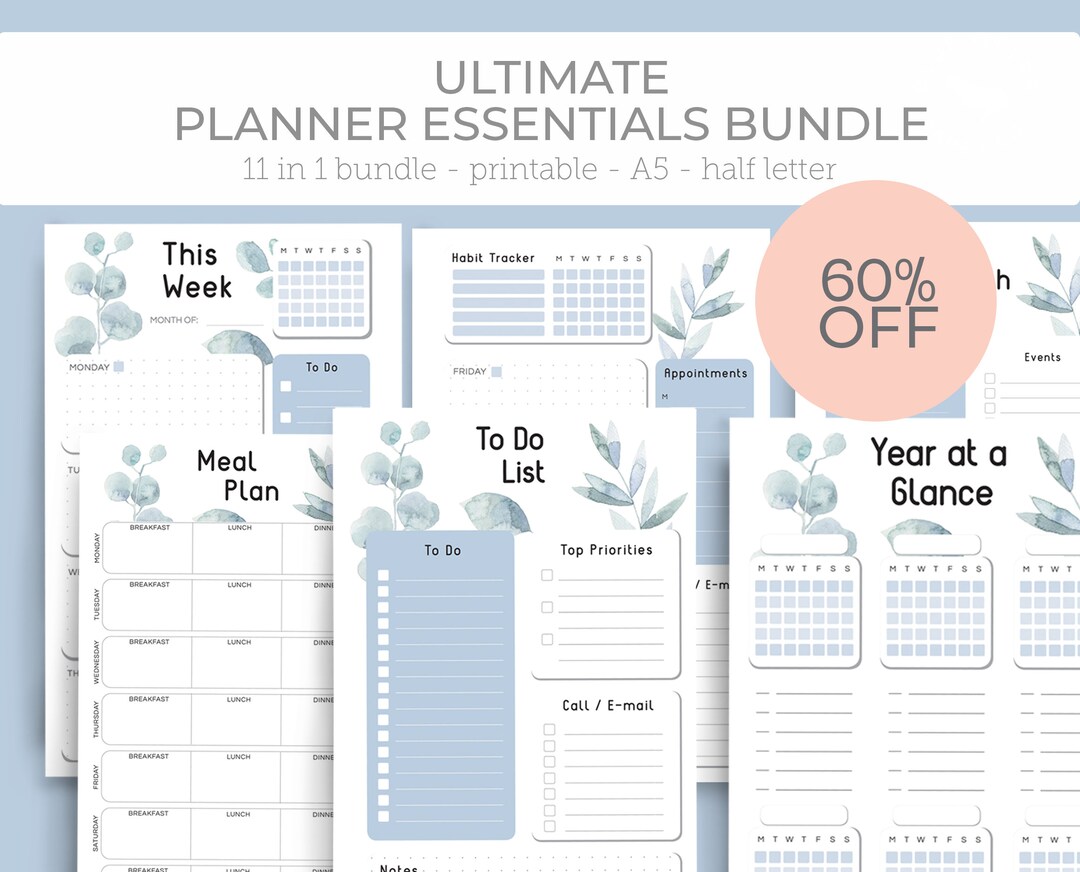 Half Letter & A5 11 in 1 Bundle Printable Planner Insert Bundle - Etsy