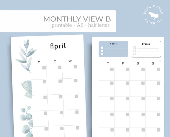 Printable A5 Undated Half Letter Monthly Calendar Dashboard | Etsy