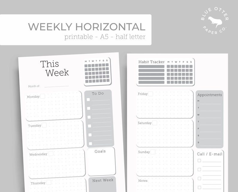 A5 Half Letter Printable Weekly Planner Insert Agenda Refills - Etsy