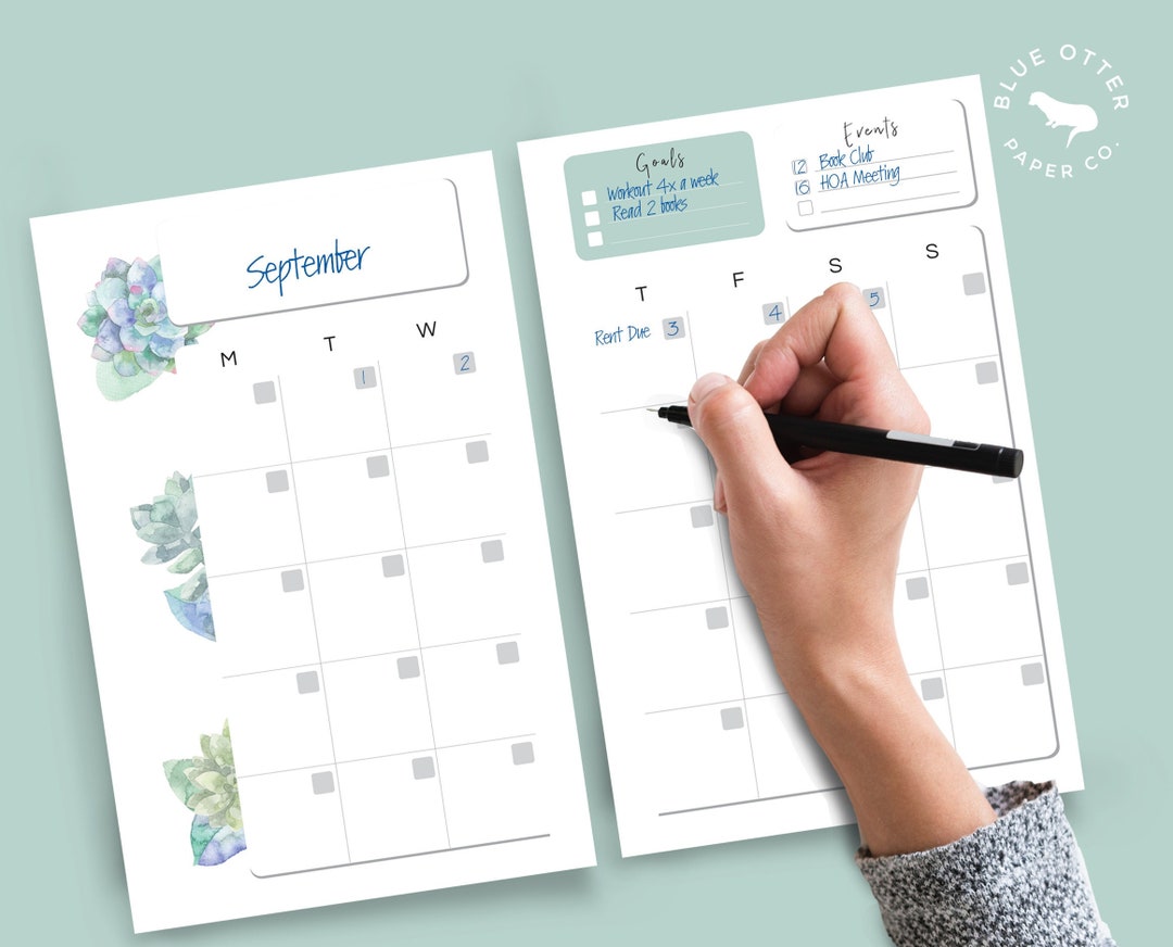 Printable Monthly View Planner Insert Agenda Refill Etsy
