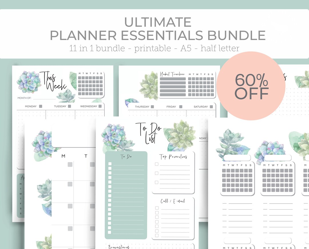 Half Letter & A5 11 in 1 Printable Planner Bundle Inserts - Etsy