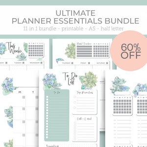 Half Letter & A5 11 in 1 Printable Planner Bundle Inserts