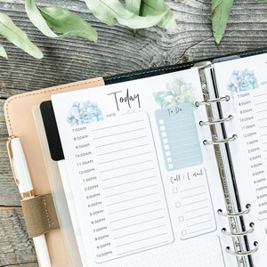 Printed Daily Hourly Planner Insert, Half Size Insert, Undated Agenda Refill, Planner Dashboard, Hourly Planner, by Blue Otter Paper Co