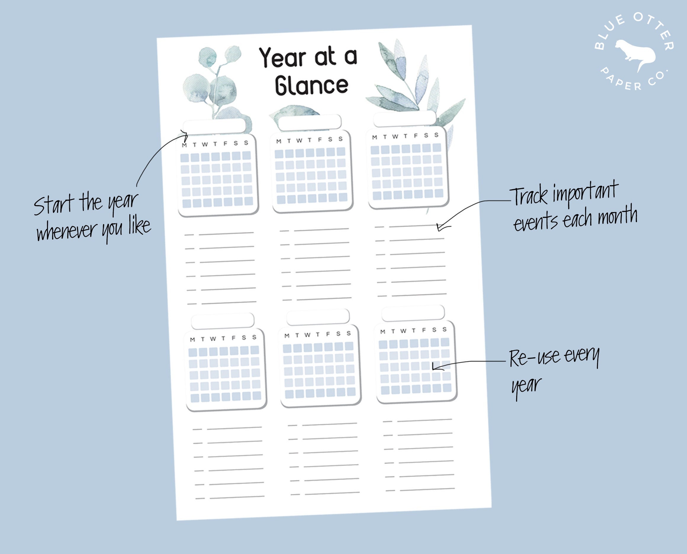 Printable Year at a Glance Planner Insert Refill - Etsy