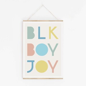 Colourful 'Black Boy Joy' Typography poster, Inspirational nursery decor Positive art for an African American boys bedroom