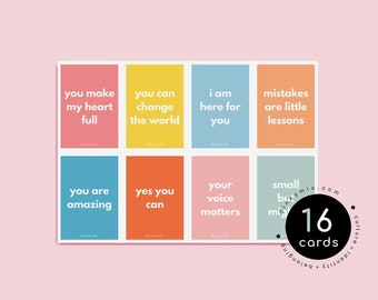 Kids Affirmation Printable Flash cards, Dinky Mix Digital Download, Emotional Health and Well Being resource. Kids confidence builder