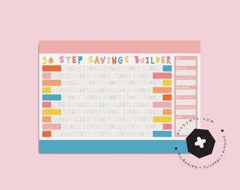 Kids Savings Builder Printable, Children's Saving Tracker 50 Step Savings Planner,