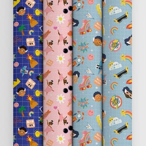Ballerina, Dinosaurier und Superheld Geschenkpapier, 4er Set Geschenkpapier, Kindergeburtstag Geschenkpapier, Kindergeburtstag Geschenk, buntes Geschenkpapier
