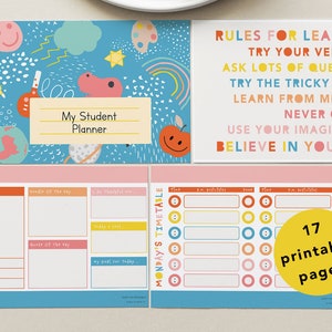 Kids Student Planner Printable, Homeschool Planner, Reading book tracker, Daily Weekly timetable organisation + planning, reward chart
