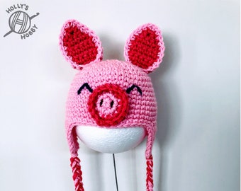 Crochet pig hat for cat - handmade with round nose, stick-up ears and embroidered eyes - cat costume