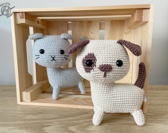 Cat or dog crochet plush animal - perfect baby shower gift made from 100% cotton yarn - cute kitty cat and puppy dog amigurumi