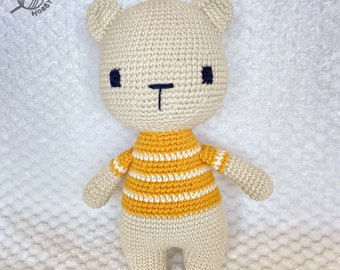 Bear plush with cute jumper - crochet amigurumi toy made from 100% cotton yarn - great baby shower / housewarming / kids birthday gift