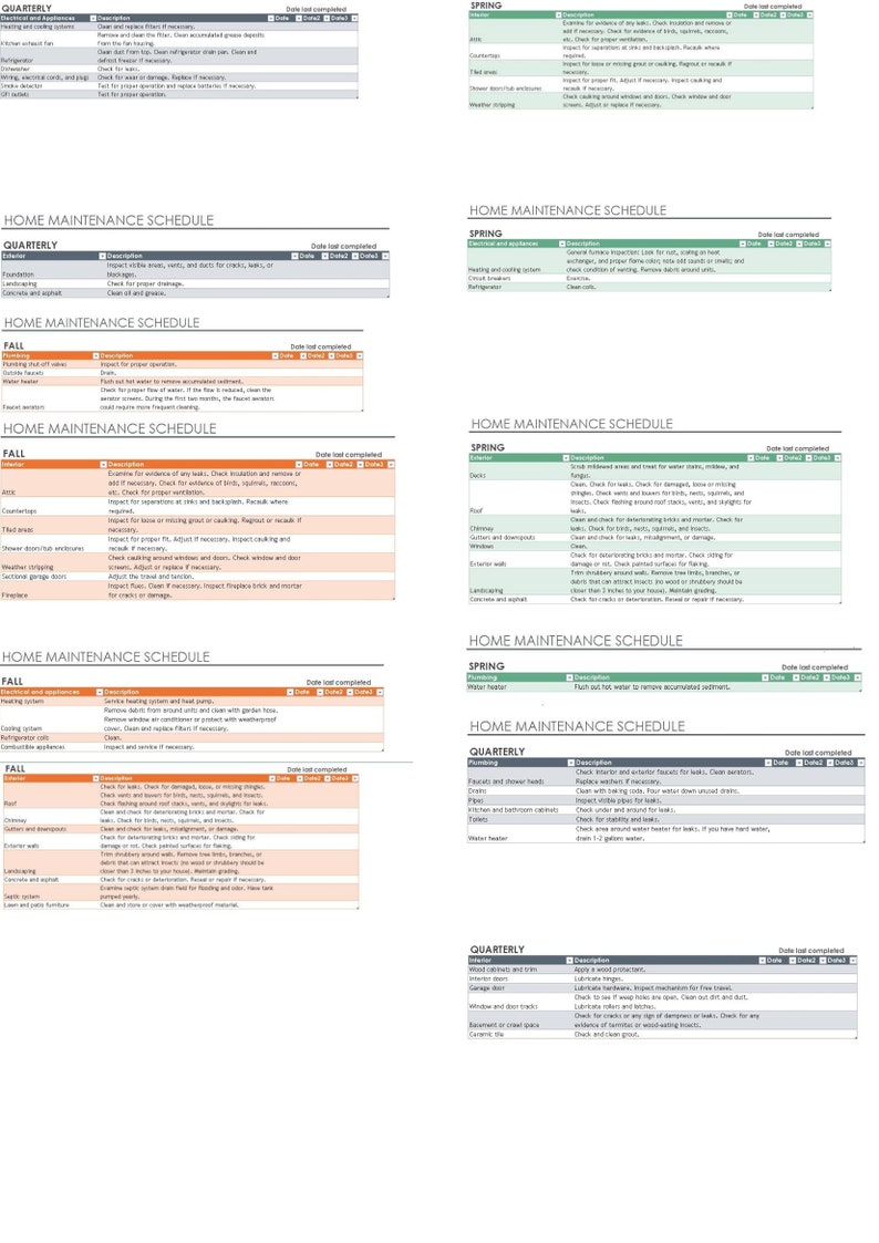home maintenance schedule and task list 2018 excel planner task list instant download template home maintenance schedule template