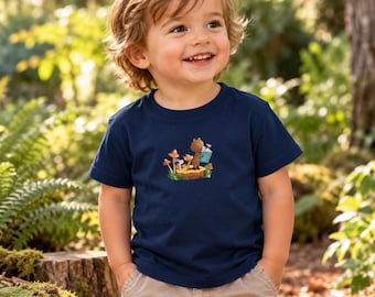 Forest Friends T-Shirt – Cute Bear Reading Book Design for Kids, 100% Cotton, Relaxed Fit