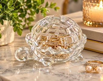 Vintage Anchor Hocking Clear Glass Turtle Trinket Dish, Candy Bowl, Jewellery Holder, Decorative Glass Animal Figurine