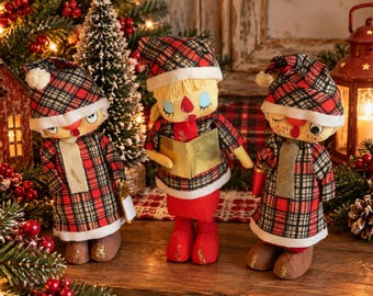 Vintage Christmas Carolers Set of 3 Made in Japan Plaid Holiday Figures Mid Century Christmas Decor Collectible
