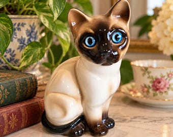 Vintage Enesco Siamese Cat Figurine, 1970's, Original Tag