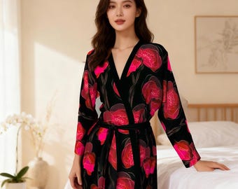 Blumen Seiden Kimono Robe / Hübsch wie eine Mohnblume Design