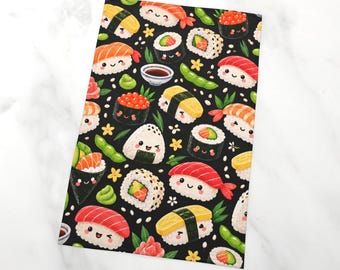 Cute Sushi Tea Towel, Japanese Food Kitchen Towel, Cotton Linen Canvas, Sushi Lover Gift, Fun Foodie Kitchen Decor
