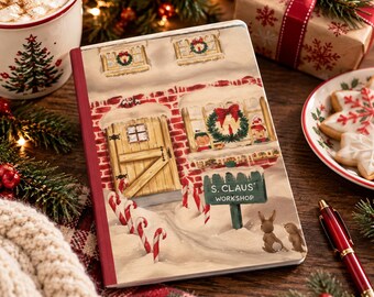 Santa’s Workshop Christmas Notebook, Vintage Christmas Journal, Festive Holiday Writing Notebook, Christmas Gift