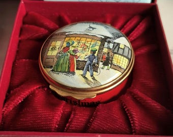 Halcyon Days Enamel Box Christmas 1976, Bilston  Battersea Enamels, Vintage Collectible Trinket Box, Made in England