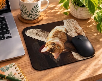 Funny Cat Mouse Pad, Orange Tabby Cat Desk Mat, Relaxing Ginger Cat Photo, Cat Lover Gift, Cute Computer Mouse Pad