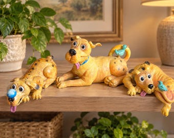 Vintage Bella Casa by Ganz J. Sumner Goofy Dog Figurines Set of 3, Resin, Collectible