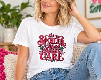 Spoiler Alert I Don't Care Shirt, Women's Retro Graphic Tee, Funny Pink T-Shirt, Bella Canvas 6400, Sassy Gift for Her