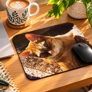 Mousepad com estampa de gato laranja, tapete de mesa fofo com gato, fotografia de gato ruivo, presente para amantes de gatos, mousepad pequeno para computador.