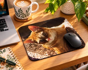 Orange Tabby Cat Mouse Pad, Cute Cat Desk Mat, Ginger Cat Photography, Cat Lover Gift, Small Computer Mouse Pad