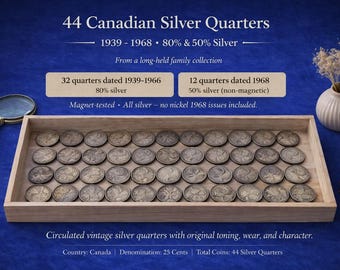 44 Canadian Silver Quarters Lot | 1939–1968 | 80 percent & 50 percent Silver Coins | Family Collection