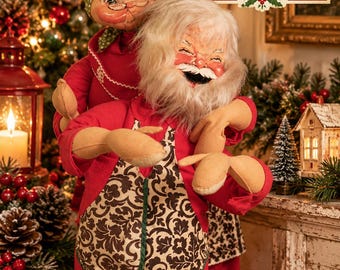 Vintage 1960s Annalee Mr.  Mrs. Claus Dolls 28 Inch Plush Bendable Christmas Pair