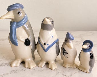 Vintage Wade Penguin Family Set of 4, 1950s Wade England Figurines, Complete Penguin Family, Vintage Ceramic Collectibles