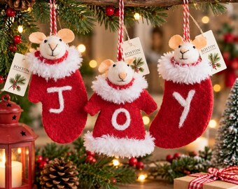 Boston International Christmas Felt Mouse Ornaments Set of 3 JOY Stockings – New with Tags