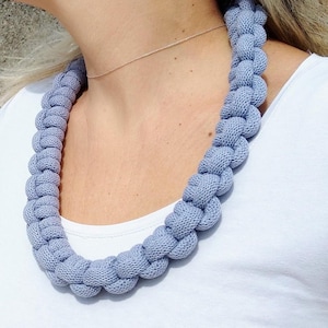 Hypoallergenic Knot Necklace, Metal Free Statement Bib, Custom Color Rope Jewelry, Natural Recycled Cotton, Vegan Friendly Gift