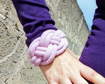 Lilac bracelet thick pink rope bracelet fabric bracelet pink knot bracelet chunky bracelet dusty pink wrapped bracelet rope bangle braided.