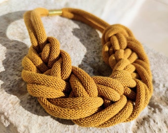 Choker fabric rope necklace yellow choker necklace rope soft cotton cord necklace macrame necklace rope choker knot necklace braided cord.