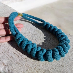 Eco Friendly Necklace Recycled Cotton Rope Statement Necklace with Gold Magnetic Clasp Handmade Jewelry 19" Gift for Her boho choker